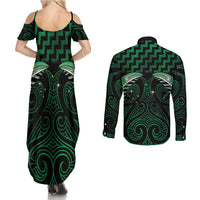 Green Matariki New Zealand Couples Matching Summer Maxi Dress and Long Sleeve Button Shirt Maori Poutama Galaxy Vibes LT14 - Polynesian Pride