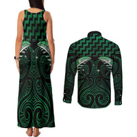 Green Matariki New Zealand Couples Matching Tank Maxi Dress and Long Sleeve Button Shirt Maori Poutama Galaxy Vibes LT14 - Polynesian Pride