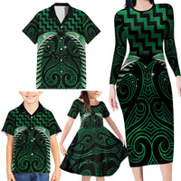 Green Matariki New Zealand Family Matching Long Sleeve Bodycon Dress and Hawaiian Shirt Maori Poutama Galaxy Vibes LT14 - Polynesian Pride