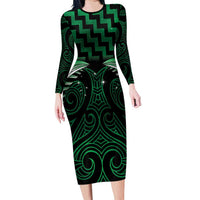 Green Matariki New Zealand Family Matching Long Sleeve Bodycon Dress and Hawaiian Shirt Maori Poutama Galaxy Vibes LT14 Mom's Dress Green - Polynesian Pride