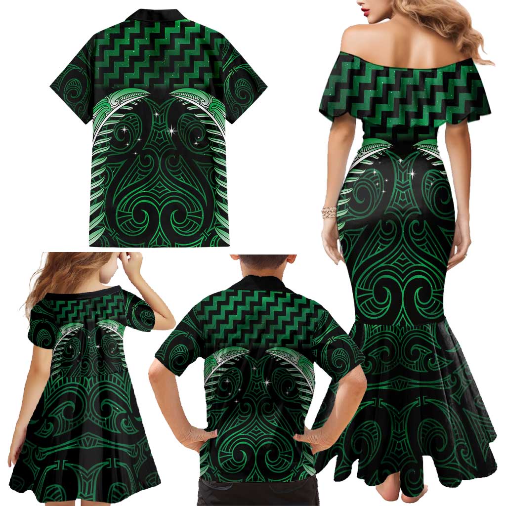 Green Matariki New Zealand Family Matching Mermaid Dress and Hawaiian Shirt Maori Poutama Galaxy Vibes LT14 - Polynesian Pride