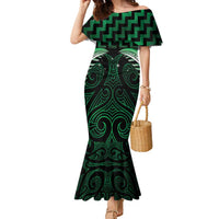 Green Matariki New Zealand Family Matching Mermaid Dress and Hawaiian Shirt Maori Poutama Galaxy Vibes LT14 Mom's Dress Green - Polynesian Pride