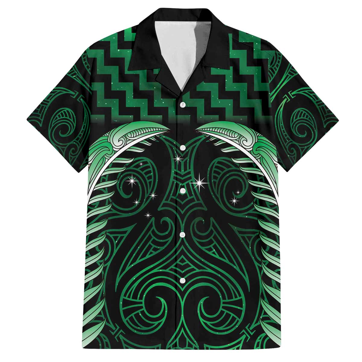 Green Matariki New Zealand Family Matching Off The Shoulder Long Sleeve Dress and Hawaiian Shirt Maori Poutama Galaxy Vibes LT14 Dad's Shirt - Short Sleeve Green - Polynesian Pride