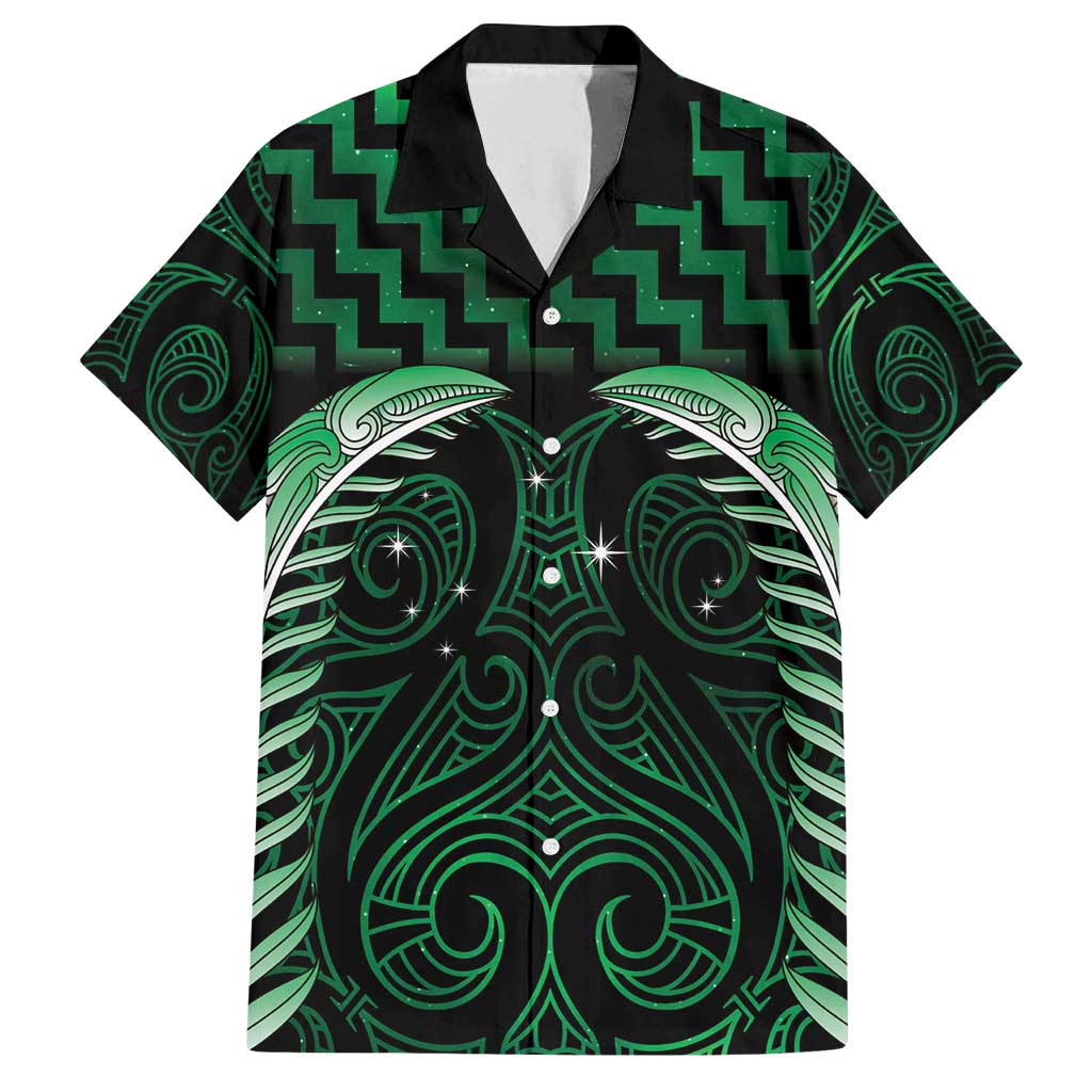 Green Matariki New Zealand Family Matching Off Shoulder Short Dress and Hawaiian Shirt Maori Poutama Galaxy Vibes LT14 Dad's Shirt - Short Sleeve Green - Polynesian Pride