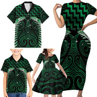 Green Matariki New Zealand Family Matching Short Sleeve Bodycon Dress and Hawaiian Shirt Maori Poutama Galaxy Vibes LT14 - Polynesian Pride