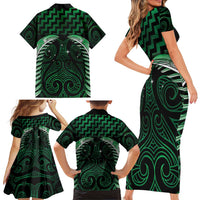 Green Matariki New Zealand Family Matching Short Sleeve Bodycon Dress and Hawaiian Shirt Maori Poutama Galaxy Vibes LT14 - Polynesian Pride
