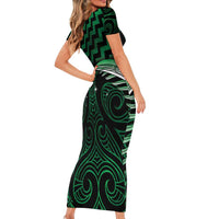Green Matariki New Zealand Family Matching Short Sleeve Bodycon Dress and Hawaiian Shirt Maori Poutama Galaxy Vibes LT14 - Polynesian Pride