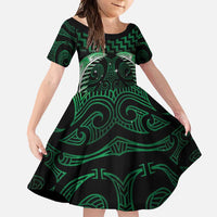 Green Matariki New Zealand Family Matching Summer Maxi Dress and Hawaiian Shirt Maori Poutama Galaxy Vibes LT14 Daughter's Dress Green - Polynesian Pride