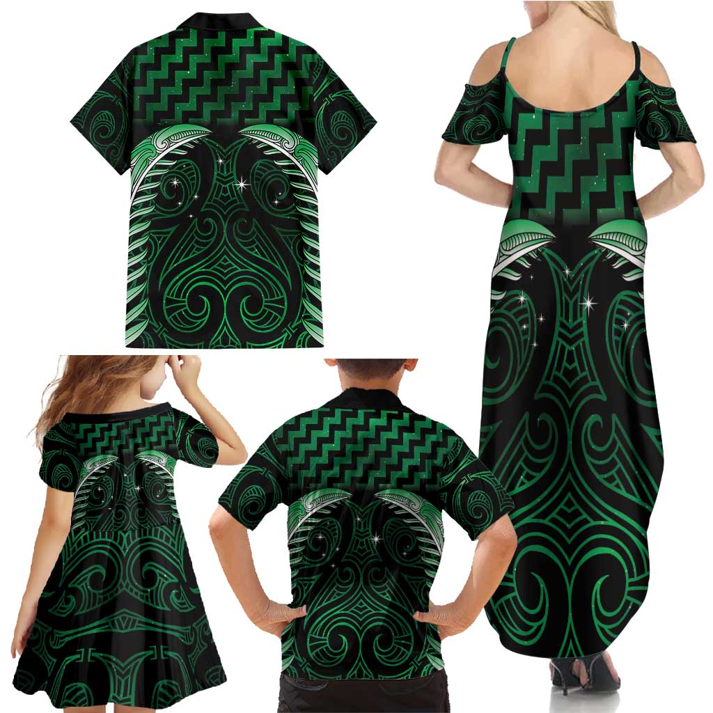 Green Matariki New Zealand Family Matching Summer Maxi Dress and Hawaiian Shirt Maori Poutama Galaxy Vibes LT14 - Polynesian Pride