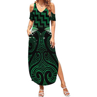 Green Matariki New Zealand Family Matching Summer Maxi Dress and Hawaiian Shirt Maori Poutama Galaxy Vibes LT14 Mom's Dress Green - Polynesian Pride