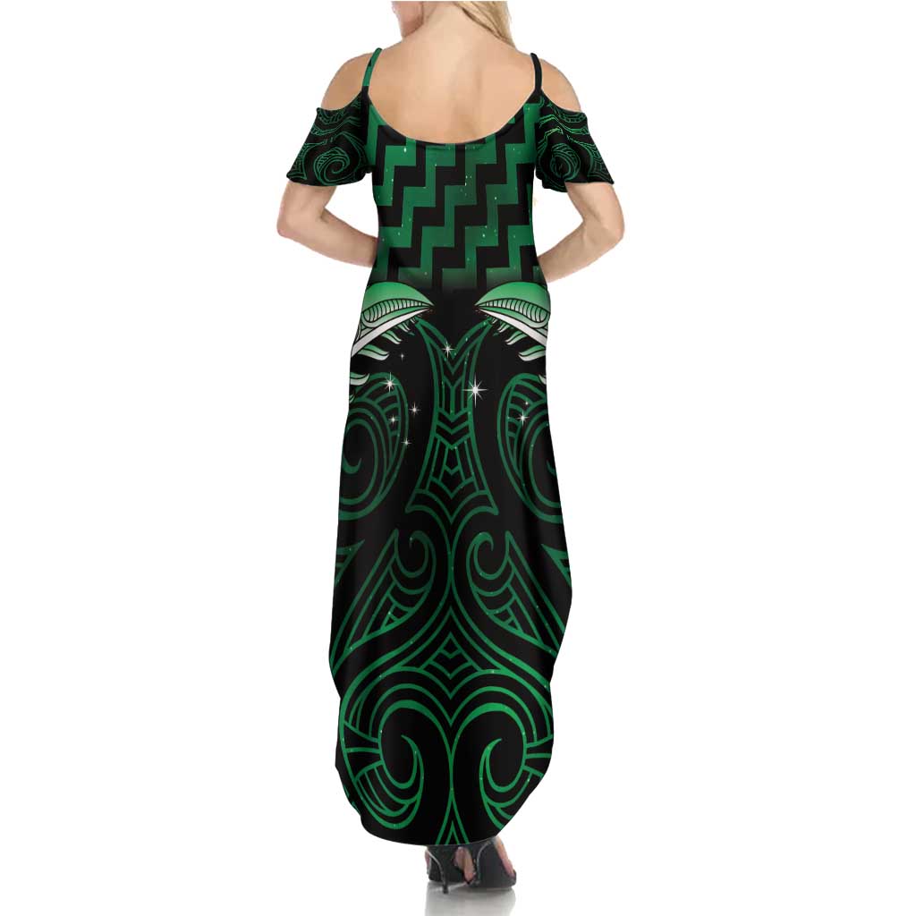 Green Matariki New Zealand Family Matching Summer Maxi Dress and Hawaiian Shirt Maori Poutama Galaxy Vibes LT14 - Polynesian Pride