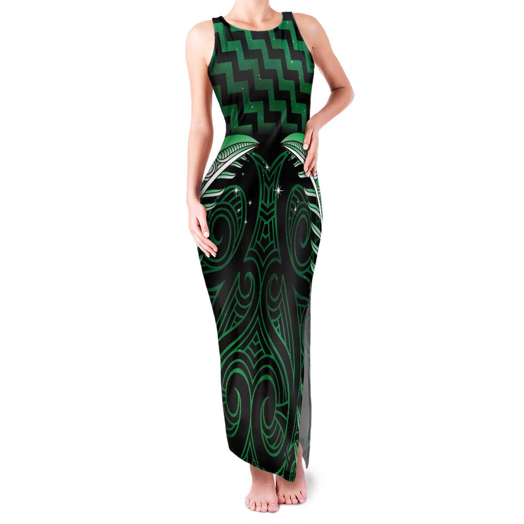 Green Matariki New Zealand Family Matching Tank Maxi Dress and Hawaiian Shirt Maori Poutama Galaxy Vibes LT14 Mom's Dress Green - Polynesian Pride