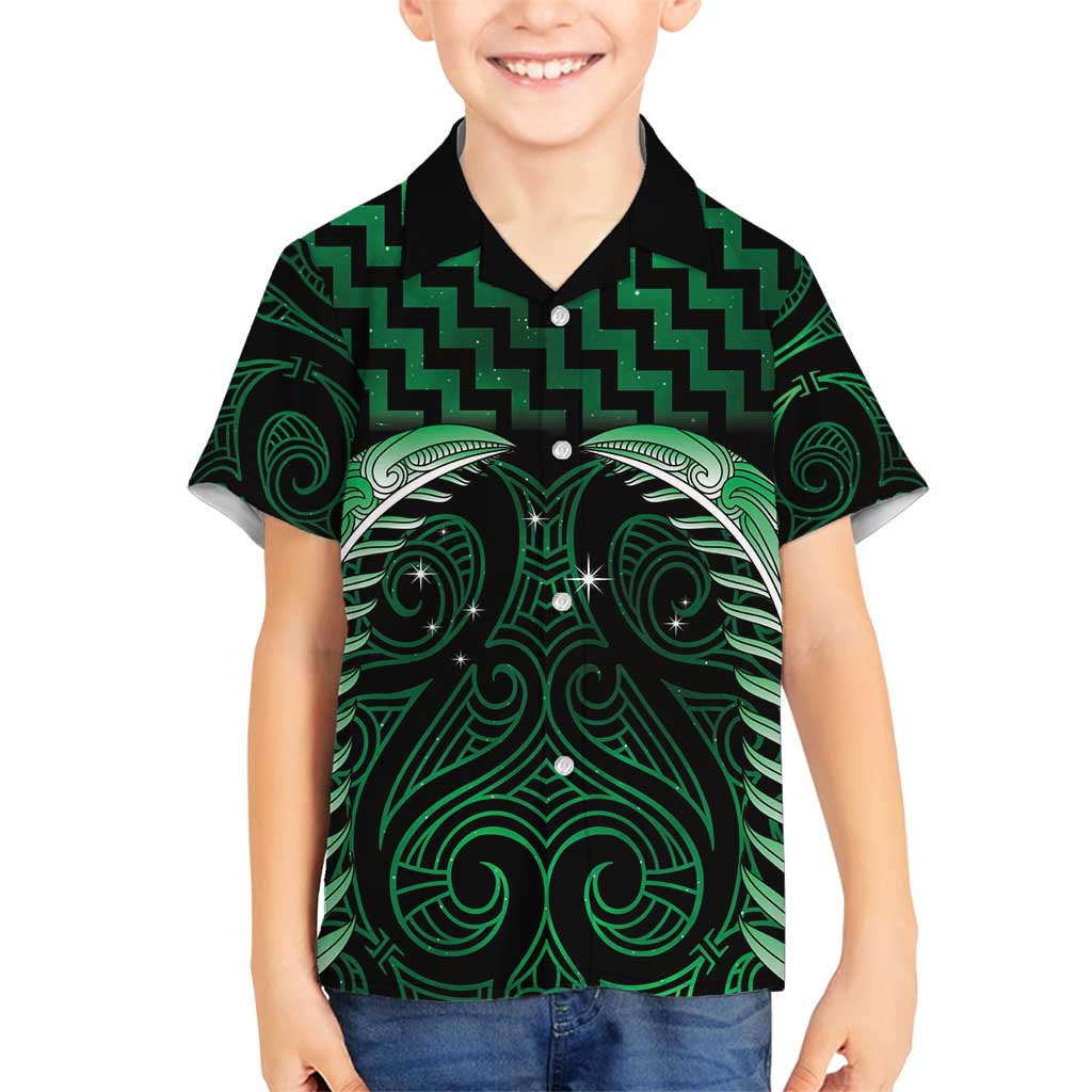 Green Matariki New Zealand Family Matching Tank Maxi Dress and Hawaiian Shirt Maori Poutama Galaxy Vibes LT14 Son's Shirt Green - Polynesian Pride