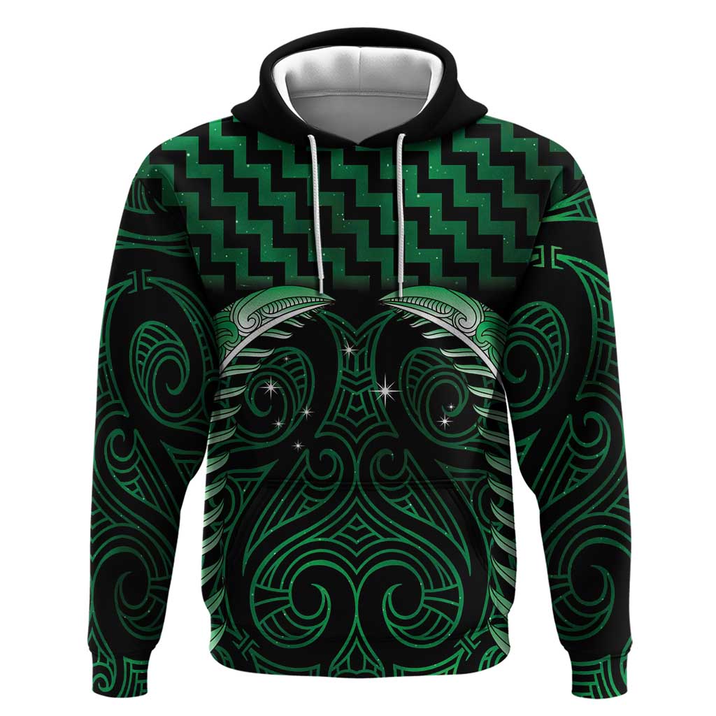 Green Matariki New Zealand Hoodie Maori Poutama Galaxy Vibes