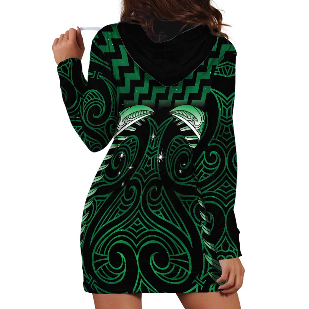 Green Matariki New Zealand Hoodie Dress Maori Poutama Galaxy Vibes LT14 - Polynesian Pride