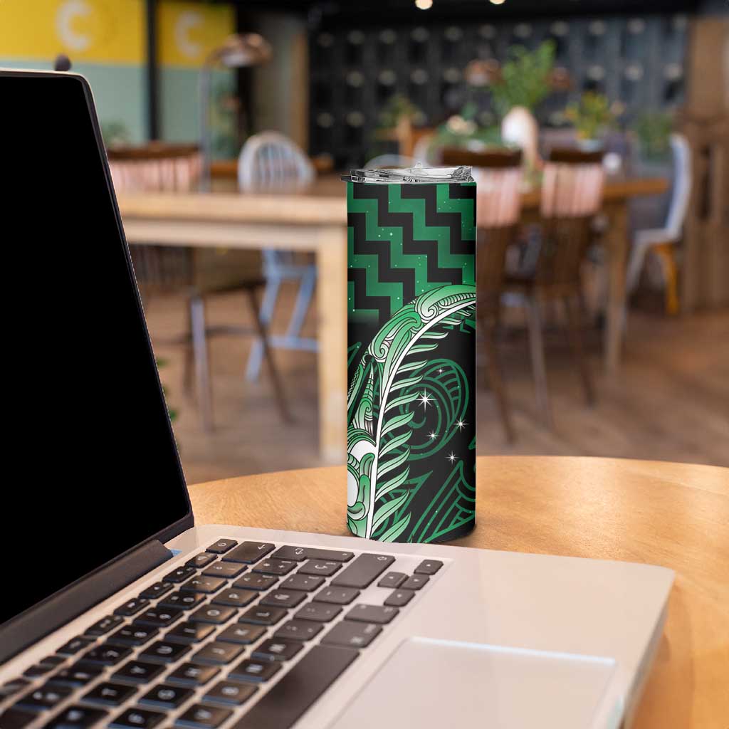 Green Matariki New Zealand Skinny Tumbler Maori Poutama Galaxy Vibes LT14 - Polynesian Pride
