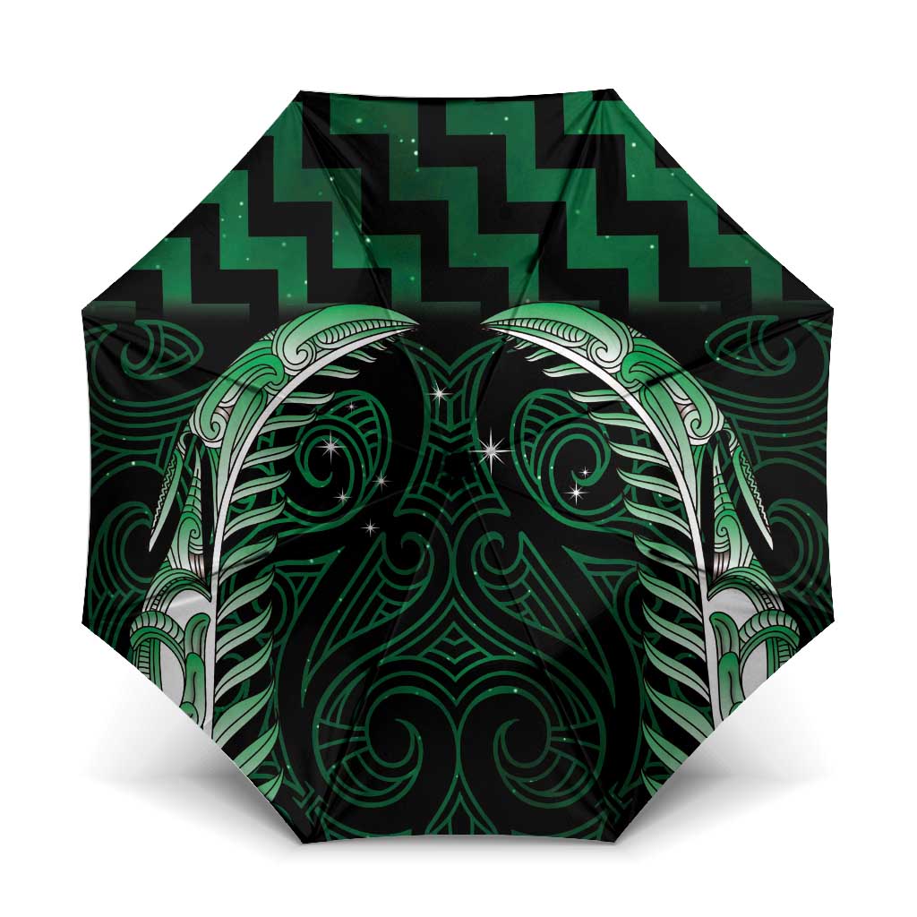 Green Matariki New Zealand Umbrella Maori Poutama Galaxy Vibes LT14 One Size Folded 11.42 inch Opened Diameter 37.4 inch Green - Polynesian Pride