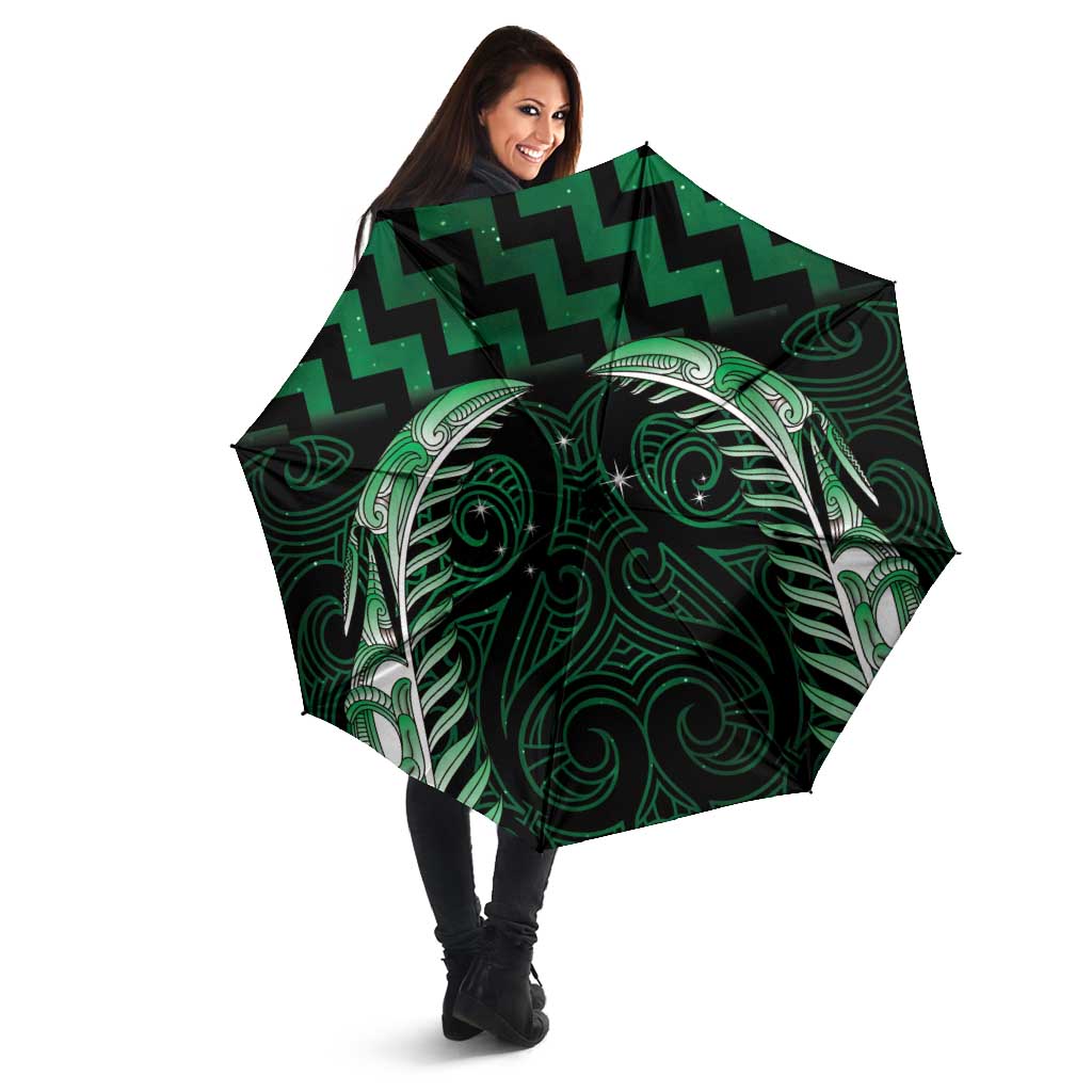 Green Matariki New Zealand Umbrella Maori Poutama Galaxy Vibes LT14 - Polynesian Pride