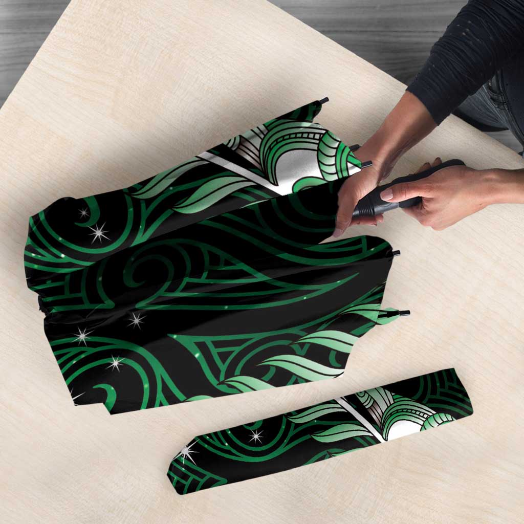 Green Matariki New Zealand Umbrella Maori Poutama Galaxy Vibes LT14 - Polynesian Pride