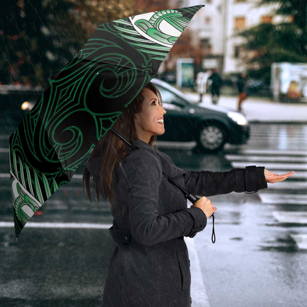 Green Matariki New Zealand Umbrella Maori Poutama Galaxy Vibes LT14 - Polynesian Pride