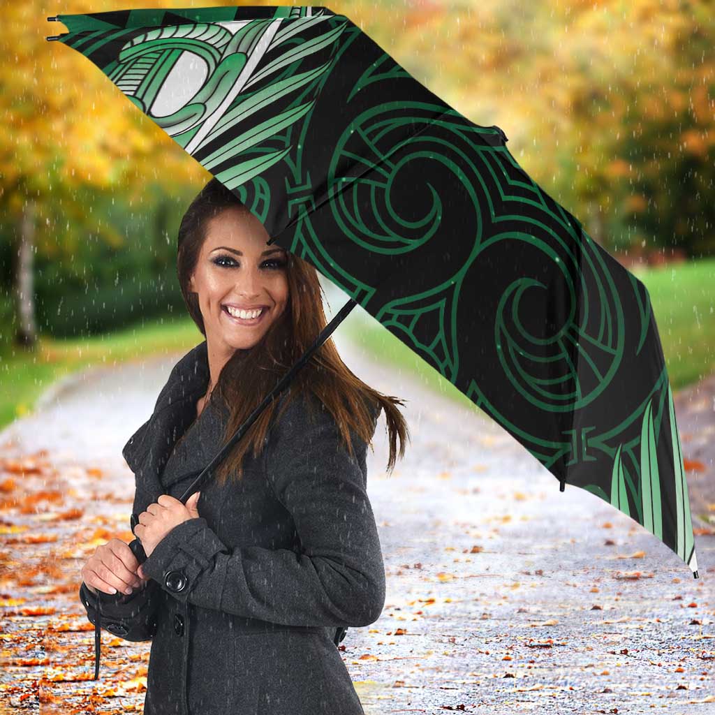 Green Matariki New Zealand Umbrella Maori Poutama Galaxy Vibes LT14 - Polynesian Pride