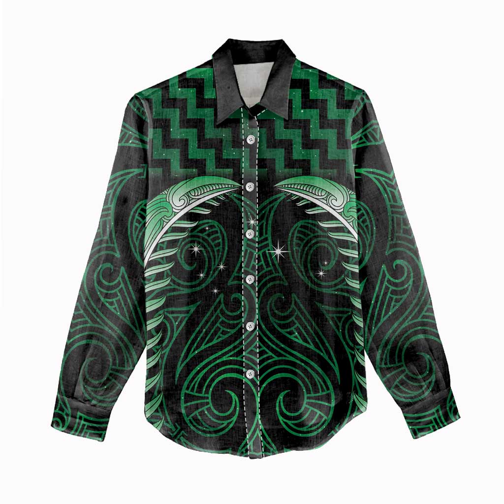 Green Matariki New Zealand Women Casual Shirt Maori Poutama Galaxy Vibes LT14 - Polynesian Pride