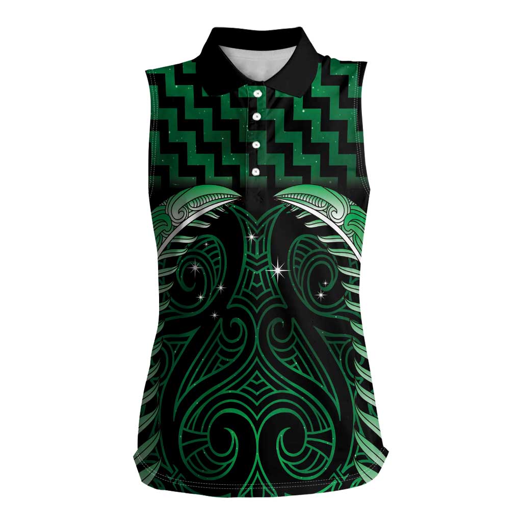Green Matariki New Zealand Women Sleeveless Polo Shirt Maori Poutama Galaxy Vibes LT14 Female Green - Polynesian Pride