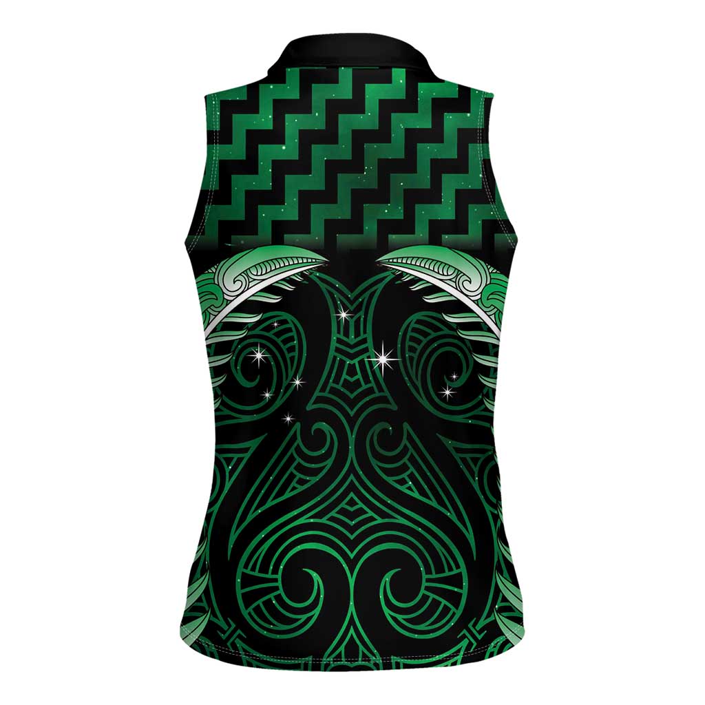 Green Matariki New Zealand Women Sleeveless Polo Shirt Maori Poutama Galaxy Vibes LT14 - Polynesian Pride