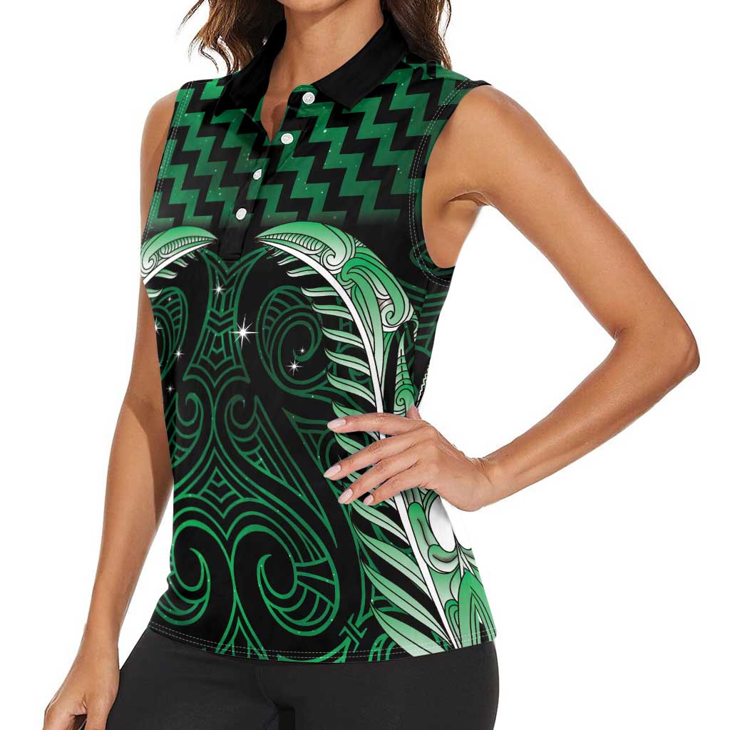 Green Matariki New Zealand Women Sleeveless Polo Shirt Maori Poutama Galaxy Vibes LT14 - Polynesian Pride