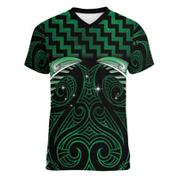 Green Matariki New Zealand Women V-Neck T-Shirt Maori Poutama Galaxy Vibes LT14 Female Green - Polynesian Pride