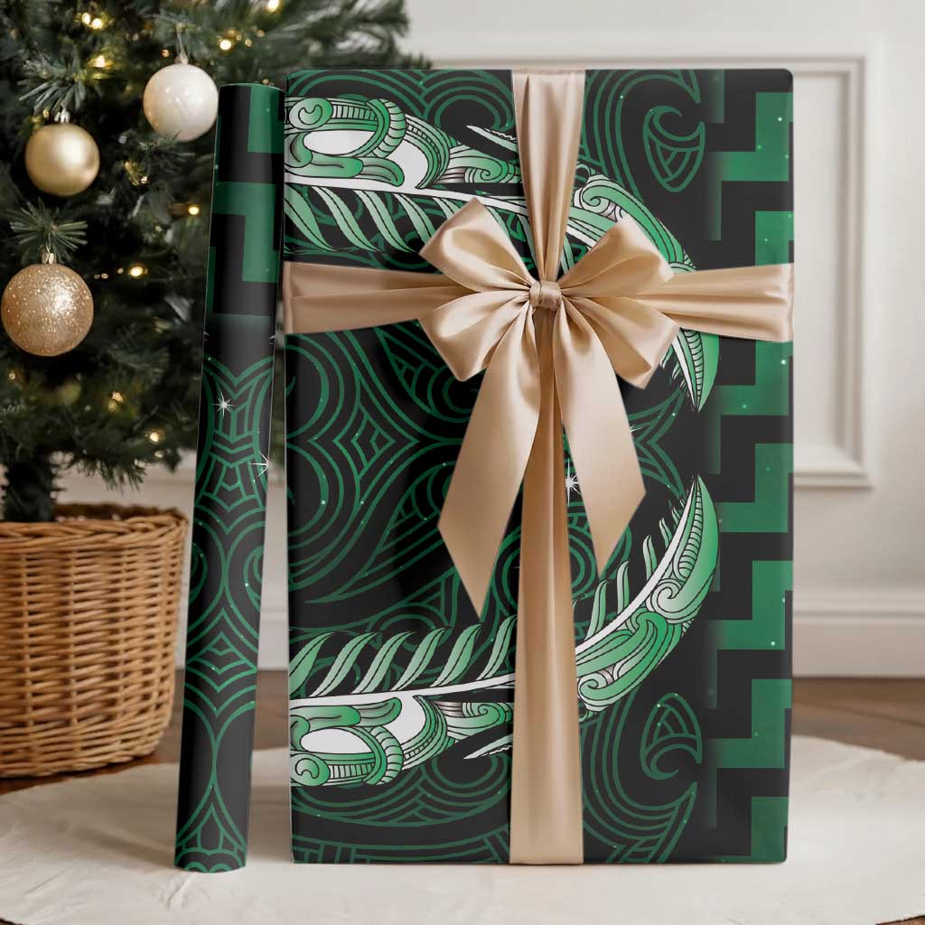 Green Matariki New Zealand Wrapping Paper Maori Poutama Galaxy Vibes - Polynesian Pride