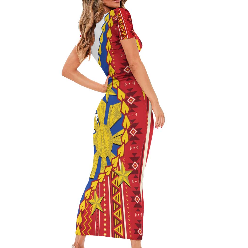 Philippines Independence Day Family Matching Short Sleeve Bodycon Dress and Hawaiian Shirt Pilipinas Sun Stars Igorot Pattern