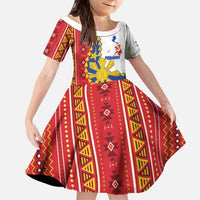 Philippines Independence Day Kid Short Sleeve Dress Pilipinas Sun Stars Igorot Pattern