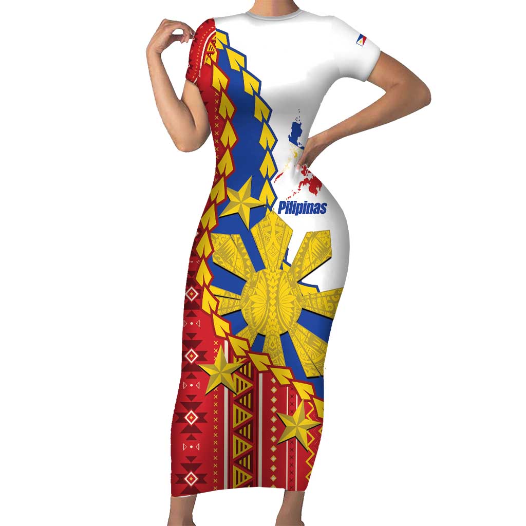 Philippines Independence Day Short Sleeve Bodycon Dress Pilipinas Sun Stars Igorot Pattern