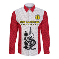 Personalised New Caledonia Football Long Sleeve Button Shirt Polynesian Pattern Sporty Style LT14 Unisex Red - Polynesian Pride