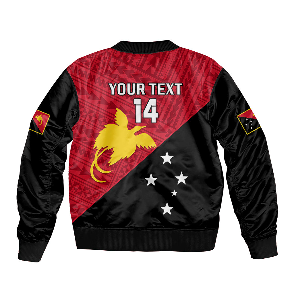 Personalised Papua New Guinea Football Sleeve Zip Bomber Jacket Go PNG Polynesian Pattern Sporty Style LT14 - Polynesian Pride