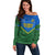 Solomon Islands Football Off Shoulder Sweater Polynesian Pattern Sporty Style LT14 Women Green - Polynesian Pride