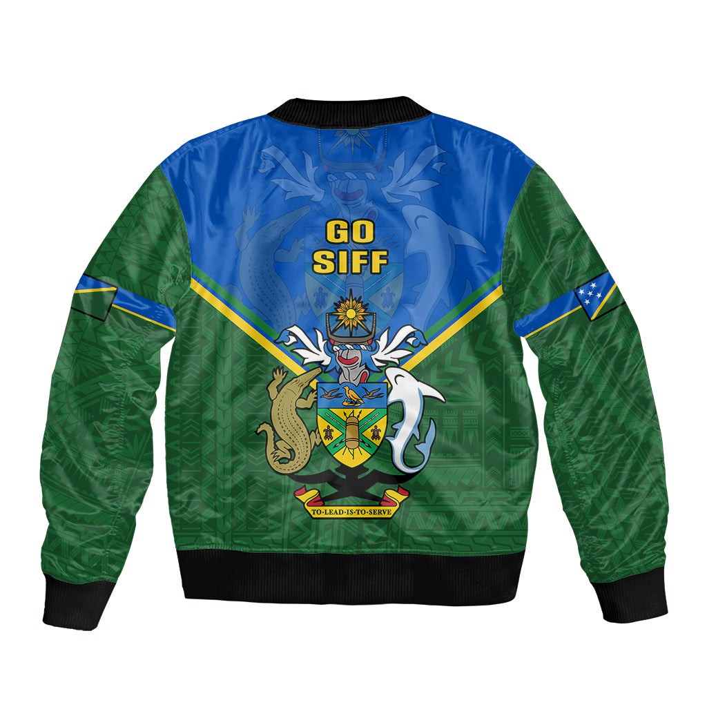 Solomon Islands Football Sleeve Zip Bomber Jacket Polynesian Pattern Sporty Style LT14 - Polynesian Pride