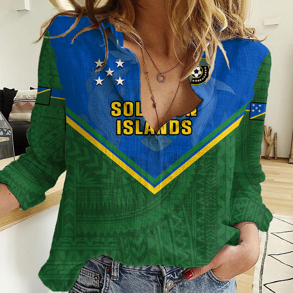 Personalised Solomon Islands Football Women Casual Shirt Polynesian Pattern Sporty Style LT14 Female Green - Polynesian Pride