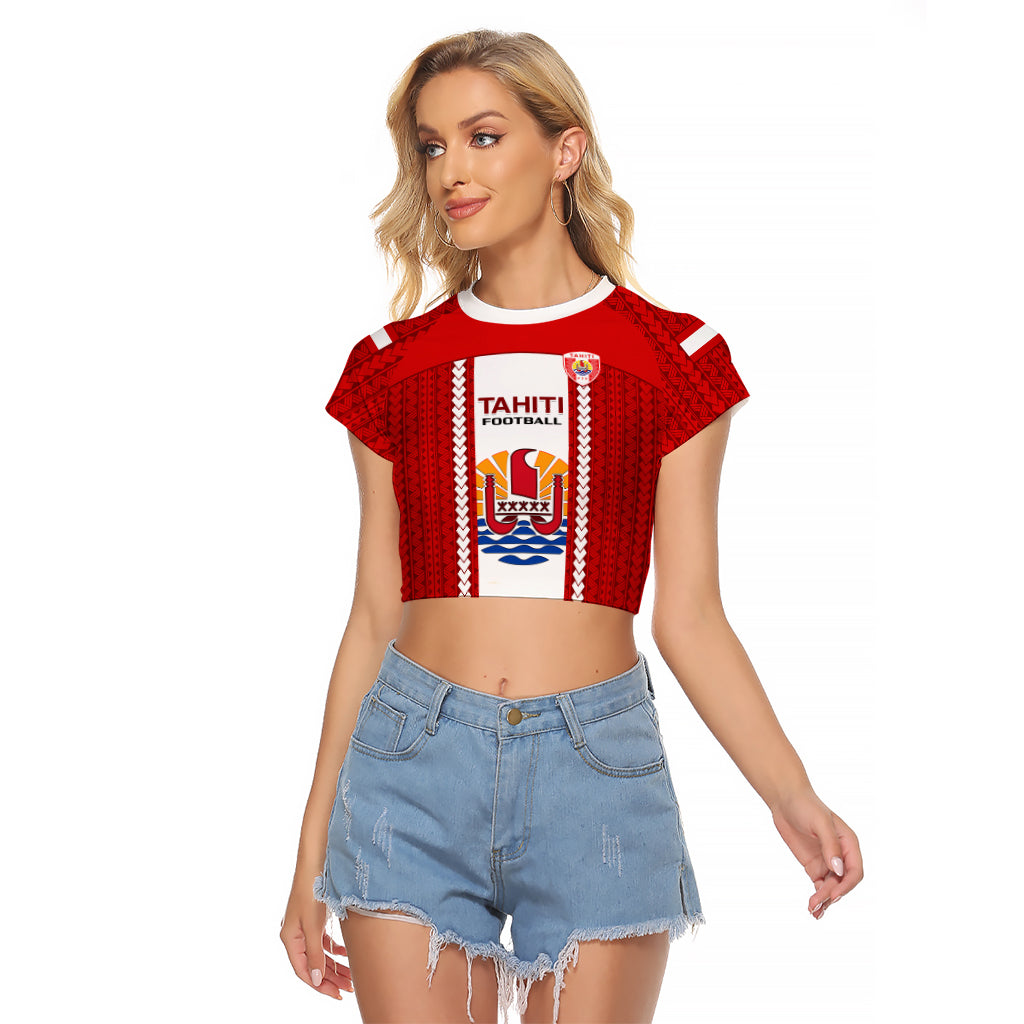 Tahitian Football Raglan Cropped T Shirt Tahiti Coat Of Arm Polynesian Sporty Style LT14 Female Red - Polynesian Pride