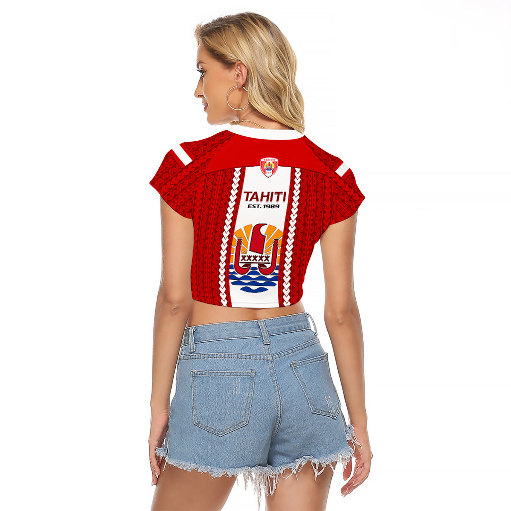 Tahitian Football Raglan Cropped T Shirt Tahiti Coat Of Arm Polynesian Sporty Style LT14 - Polynesian Pride
