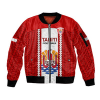 Tahitian Football Sleeve Zip Bomber Jacket Tahiti Coat Of Arm Polynesian Sporty Style LT14 Unisex Red - Polynesian Pride