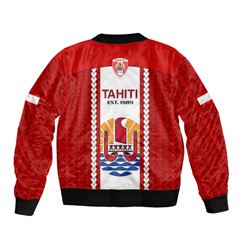Tahitian Football Sleeve Zip Bomber Jacket Tahiti Coat Of Arm Polynesian Sporty Style LT14 - Polynesian Pride