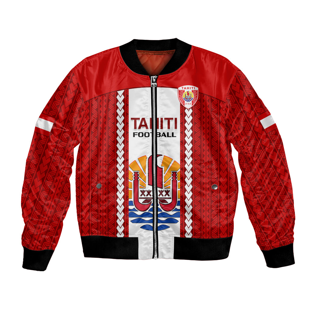 Personalised Tahitian Football Bomber Jacket Tahiti Coat Of Arm Polynesian Sporty Style LT14 Unisex Red - Polynesian Pride