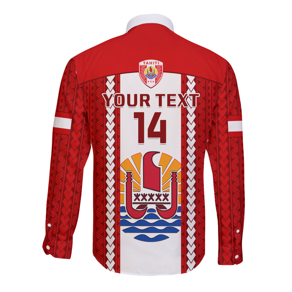 Personalised Tahitian Football Long Sleeve Button Shirt Tahiti Coat Of Arm Polynesian Sporty Style LT14 - Polynesian Pride