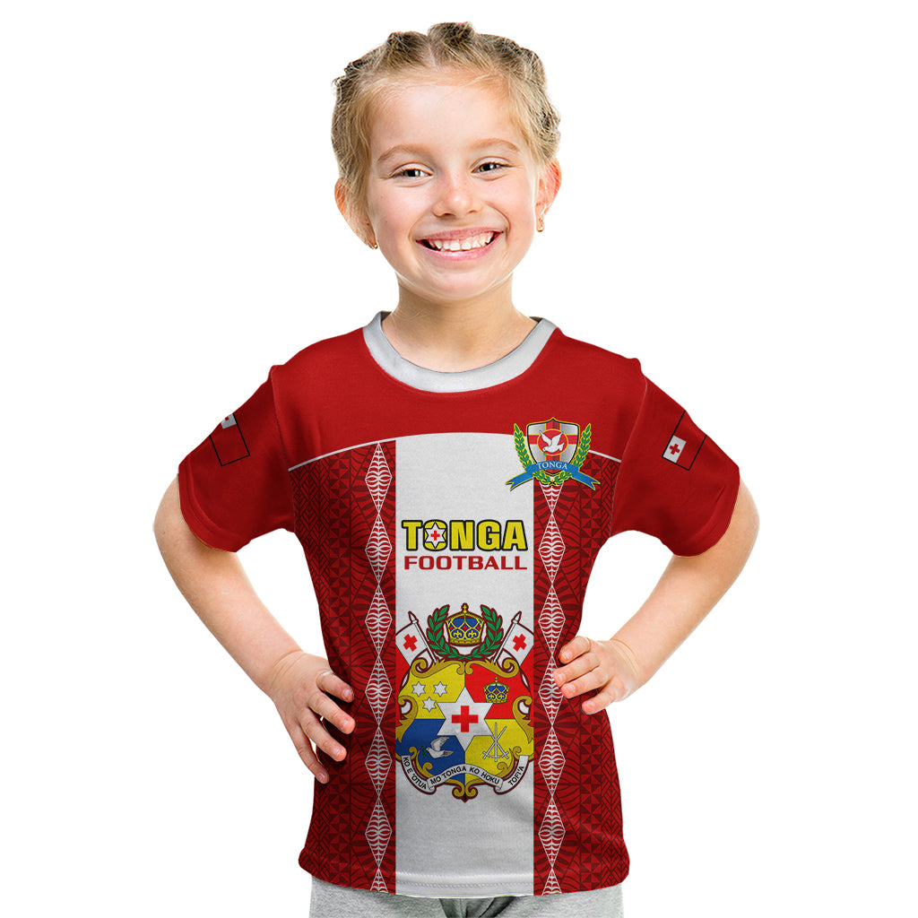 Tonga Football Kid T Shirt Tongan Ngatu Pattern Sporty Style LT14 Red - Polynesian Pride