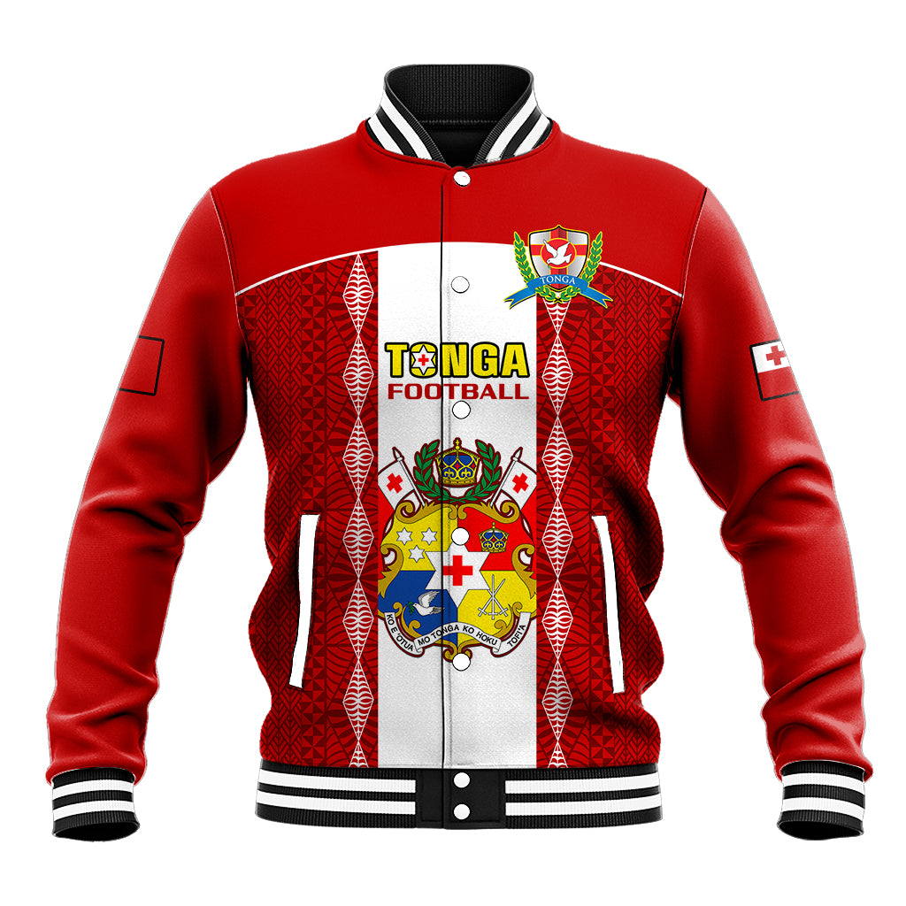 Personalised Tonga Football Baseball Jacket Tongan Ngatu Pattern Sporty Style LT14 Unisex Red - Polynesian Pride