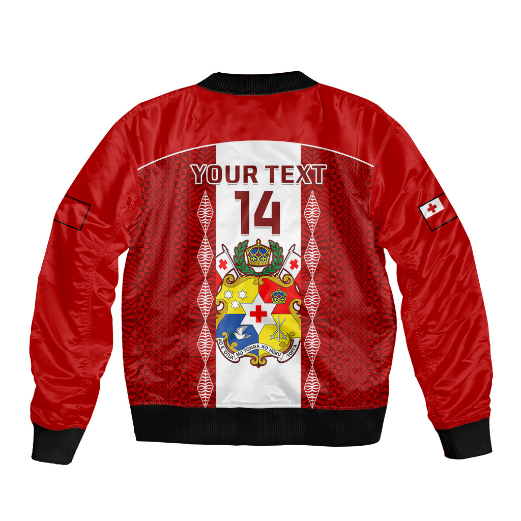 Personalised Tonga Football Sleeve Zip Bomber Jacket Tongan Ngatu Pattern Sporty Style LT14 - Polynesian Pride