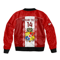 Personalised Tonga Football Sleeve Zip Bomber Jacket Tongan Ngatu Pattern Sporty Style LT14 - Polynesian Pride