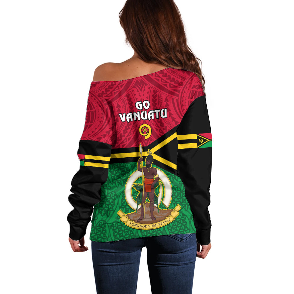 Vanuatu Football Off Shoulder Sweater Vanuatuan Coat Of Arm Polynesian Flag Style LT14 - Polynesian Pride